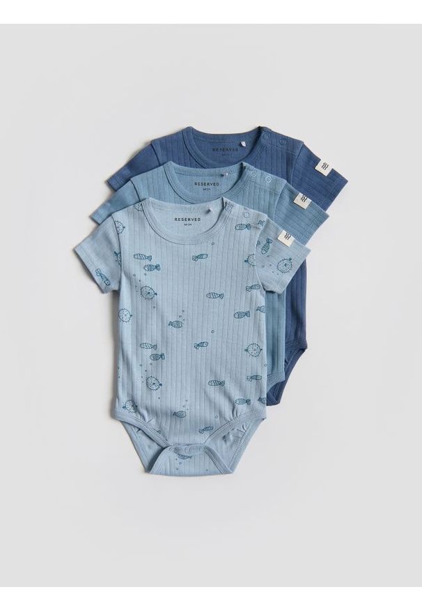 Reserved - Bawełniane body 3 pack - jasnoniebieski. Kolor: niebieski. Materiał: bawełna