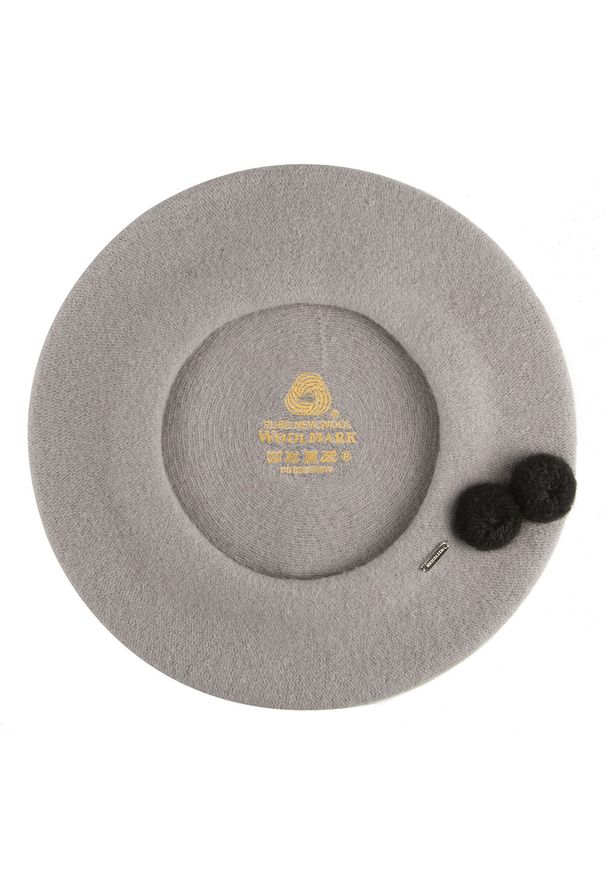 Wittchen - Damski beret wełniany z pomponami. Kolor: szary. Materiał: wełna. Wzór: aplikacja. Sezon: zima. Styl: klasyczny