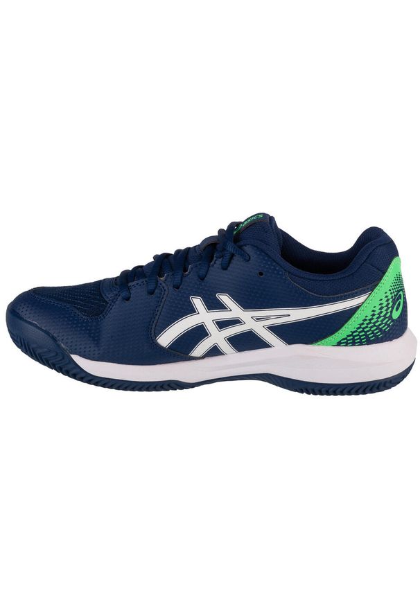 Buty do tenisa męskie Asics Gel-dedicate 8 Clay. Kolor: zielony, biały, niebieski, wielokolorowy. Materiał: materiał, syntetyk. Szerokość cholewki: normalna. Sport: tenis
