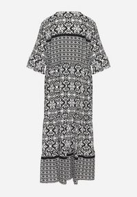 Born2be - Czarna Bawełniana Sukienka w Stylu Boho z Wiązaniem Przy Dekolcie Orradelle. Okazja: na co dzień. Kolor: czarny. Materiał: bawełna. Typ sukienki: proste. Styl: boho #3