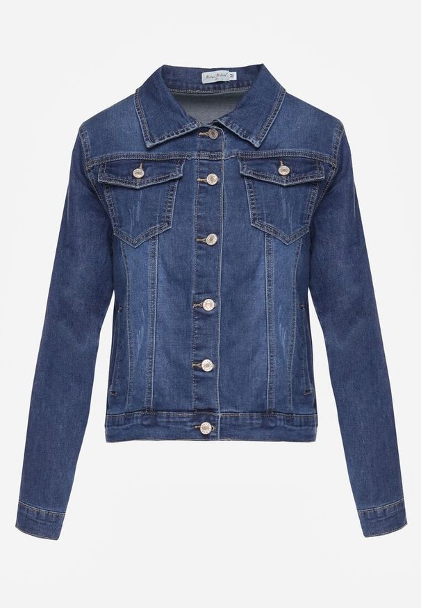 Renee - Granatowa Klasyczna Kurtka Jeansowa z Guzikami Ivonelle. Okazja: na randkę. Kolor: niebieski. Materiał: jeans. Styl: klasyczny