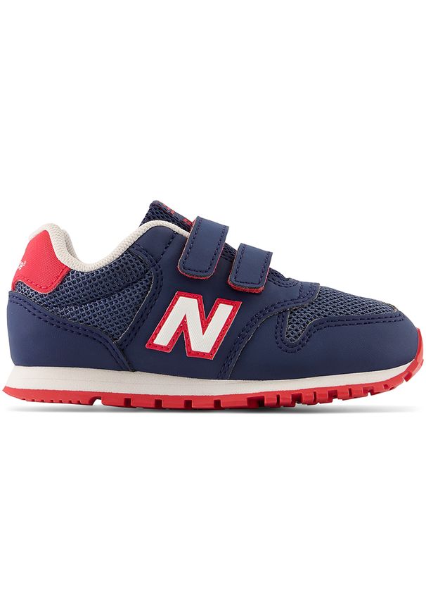 Buty niemowlęce New Balance IV500NV1 – granatowe. Okazja: na co dzień. Zapięcie: rzepy. Kolor: niebieski. Materiał: materiał, syntetyk. Szerokość cholewki: normalna. Sport: turystyka piesza