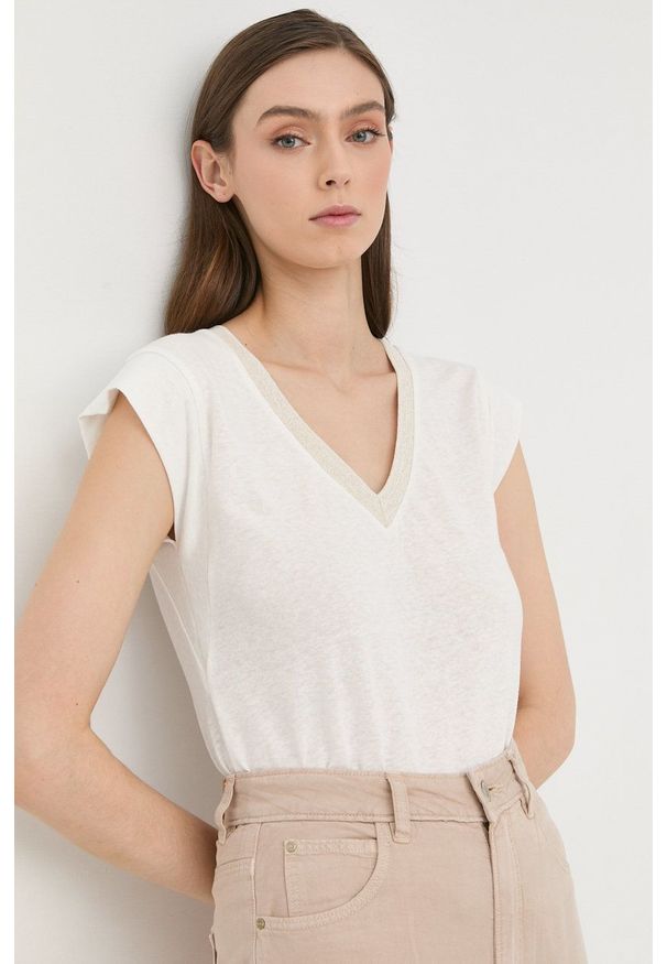 Morgan t-shirt lniany kolor biały. Okazja: na co dzień. Kolor: biały. Materiał: len. Wzór: gładki. Styl: casual