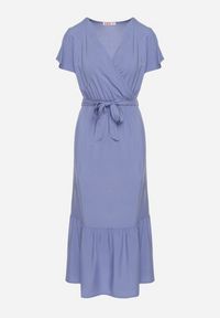 Born2be - Niebieska Wiskozowa Sukienka z Kopertowym Dekoltem z Paskiem Savorlisse. Okazja: na co dzień. Kolor: niebieski. Materiał: wiskoza. Wzór: aplikacja. Typ sukienki: kopertowe. Styl: casual, klasyczny #3