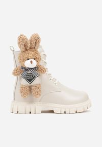 Born2be - Beżowe Botki Workery Ozdobione Królikiem 3D Retisa. Okazja: na co dzień. Kolor: beżowy. Materiał: jeans. Wzór: aplikacja. Styl: casual, elegancki