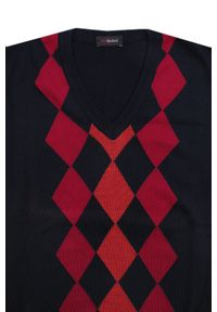 Max Sheldon - Kamizelka Granatowo-Czerwona, Bezrękawnik, Dekolt w Serek (V-neck), Męska -MAX SHELDON. Okazja: na co dzień. Typ kołnierza: dekolt w serek. Kolor: czerwony, niebieski, wielokolorowy. Materiał: akryl, bawełna. Długość rękawa: bez rękawów. Sezon: zima, jesień. Styl: klasyczny, casual, elegancki #3