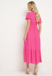 Born2be - Fuksjowa Bawełniana Sukienka z Kopertowym Dekoltem w Stylu Boho Rissasie. Okazja: na co dzień. Kolor: różowy. Materiał: bawełna. Typ sukienki: kopertowe. Styl: boho #6