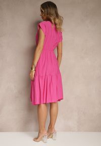 Renee - Fuksjowa Rozkloszowana Sukienka z Wiskozy Linurea. Okazja: na co dzień. Kolor: różowy. Materiał: wiskoza. Styl: klasyczny, elegancki, casual