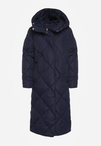 Born2be - Granatowa Kurtka Płaszcz z Geometrycznym Pikowaniem Johnatta. Kolor: niebieski. Wzór: geometria #6