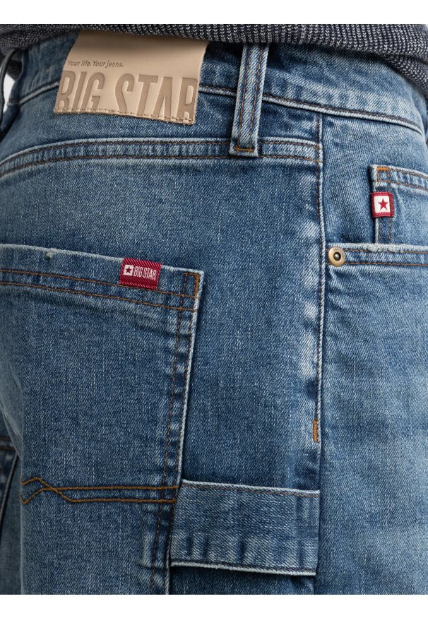 Big-Star - Szorty męskie jeansowe z przetarciami niebieskie Aleksy Workwear 422. Okazja: na co dzień. Stan: podwyższony. Kolor: niebieski. Materiał: jeans. Styl: casual, klasyczny