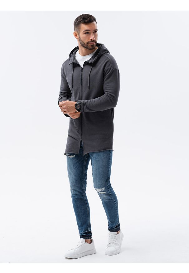 Ombre Clothing - Bluza męska rozpinana z kapturem B1189 - grafitowa - XXL. Typ kołnierza: kaptur. Kolor: szary. Materiał: bawełna, dzianina, jeans, poliester. Długość: długie