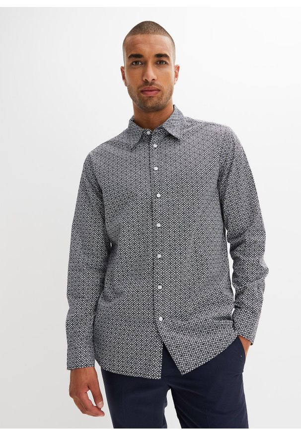 bonprix - Koszula w biznesowym stylu, z czystej bawełny, długi rękaw. Okazja: na spotkanie biznesowe. Kolor: biały. Materiał: bawełna. Długość rękawa: długi rękaw. Długość: długie. Wzór: nadruk. Styl: biznesowy