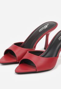 Renee - Bordowe Klapki na Szpilce ze Szpiczastym Odkrytym Noskiem Sewnila. Nosek buta: szpiczasty. Kolor: czerwony. Materiał: jeans, koronka. Obcas: na szpilce. Styl: elegancki, wizytowy #4