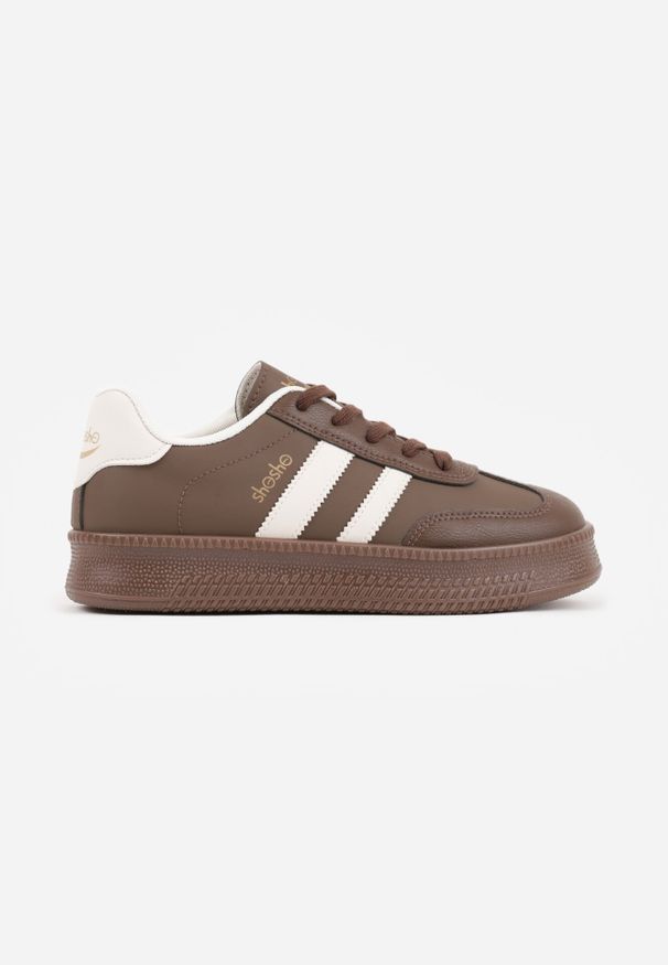 Born2be - Brązowe Sneakersy w Stylu Tenisówek z Paskami na Boku Saliena. Okazja: na co dzień, na spotkanie biznesowe, do pracy. Zapięcie: pasek. Kolor: brązowy. Materiał: jeans, materiał. Sport: tenis