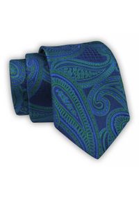 Krawat Alties (7 cm) - Niebieski z Zielonymi Akcentami. Kolor: niebieski. Materiał: tkanina. Styl: elegancki, wizytowy #1