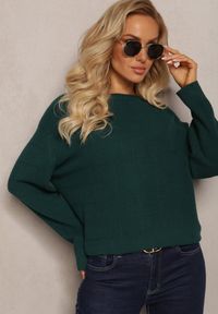 Renee - Ciemnozielony Klasyczny Sweter z Miękkiej Dzianiny Tererise. Kolor: zielony. Materiał: dzianina. Długość rękawa: długi rękaw. Długość: długie. Styl: klasyczny #4
