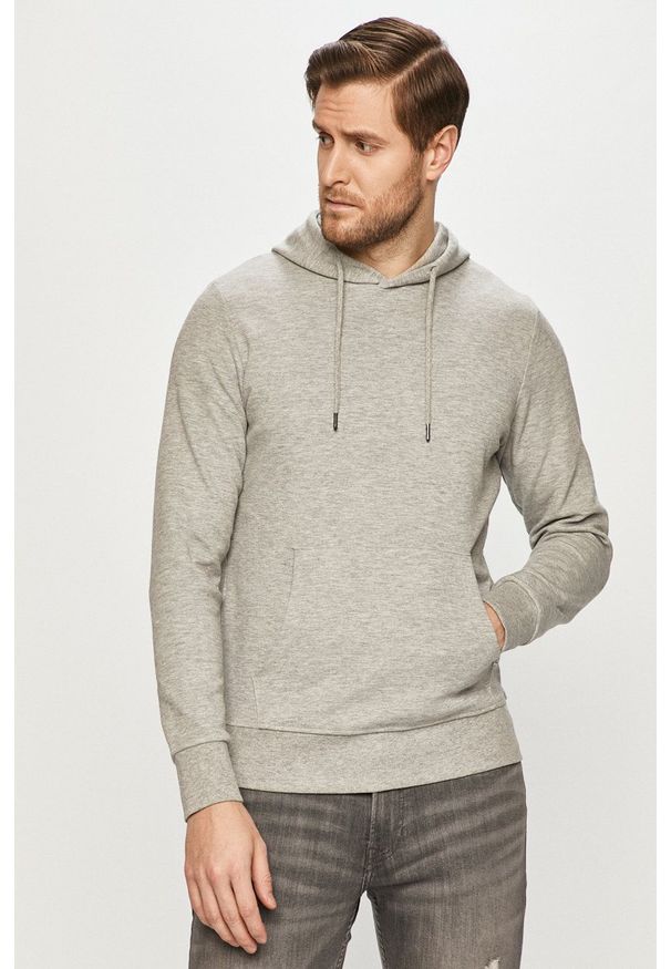 Jack & Jones Bluza męska kolor szary z kapturem gładka. Okazja: na co dzień. Typ kołnierza: kaptur. Kolor: szary. Materiał: dzianina. Wzór: gładki. Styl: casual