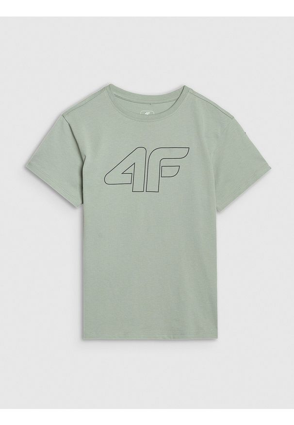 4f - 4F T-shirt oversize z nadrukiem chłopięcy - zielony 140 (9-10 lat). Okazja: na co dzień. Kolor: zielony. Materiał: dzianina, bawełna, jersey. Długość rękawa: krótki rękaw. Długość: krótkie. Wzór: nadruk. Sezon: lato. Styl: klasyczny, sportowy, casual