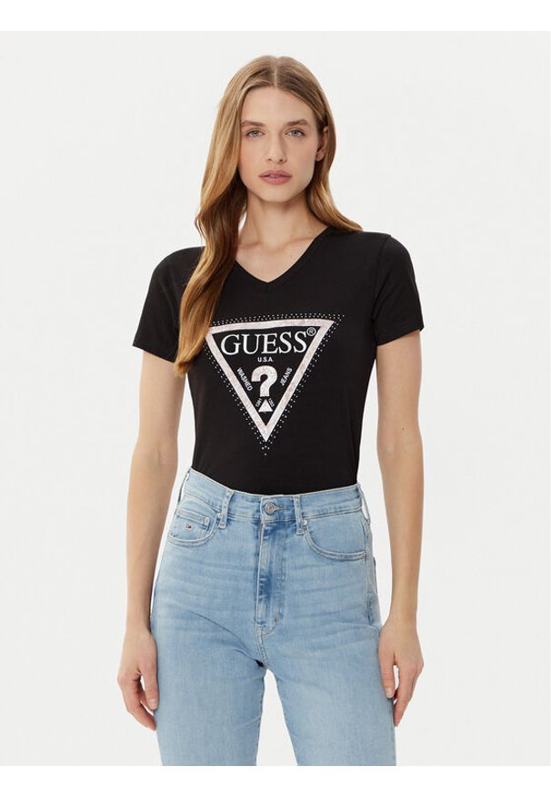 Guess T-Shirt W5RI21 J1314 Czarny Regular Fit. Kolor: czarny. Materiał: bawełna