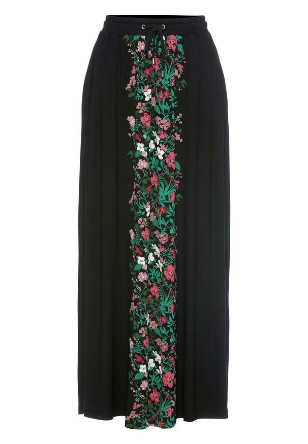 Długa spódnica z dżerseju bonprix czarno-różowo-zielony w kwiaty N. Kolor: czarny. Materiał: jersey. Długość: długie. Wzór: kwiaty