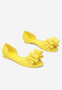 Born2be - Żółte Balerinki Lamereino. Nosek buta: otwarty. Zapięcie: bez zapięcia. Kolor: żółty. Materiał: guma, jeans. Wzór: aplikacja. Styl: klasyczny #2