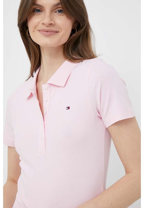 TOMMY HILFIGER - Tommy Hilfiger polo damski kolor różowy. Typ kołnierza: polo. Kolor: różowy. Materiał: bawełna, dzianina. Długość: krótkie