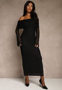 Renee - Czarna Koronkowa Sukienka Koktajlowa z Odkrytymi Ramionami Eperria. Okazja: na studniówkę. Typ kołnierza: kokarda. Kolor: czarny. Materiał: koronka. Typ sukienki: z odkrytymi ramionami. Styl: wizytowy #4