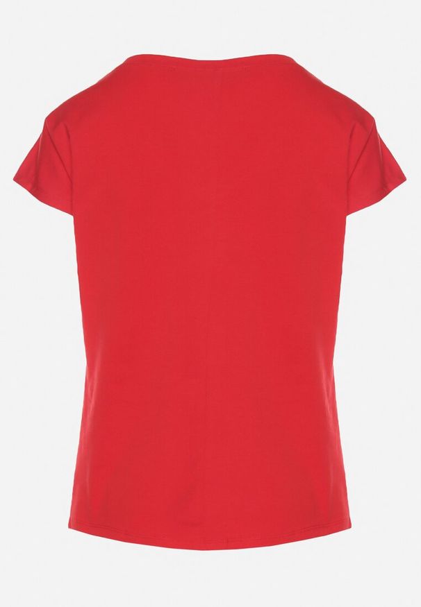 Born2be - Czerwony Bawełniany T-shirt z Trójkątnym Dekoltem Linarosea. Okazja: na co dzień. Kolor: czerwony. Materiał: bawełna. Styl: casual