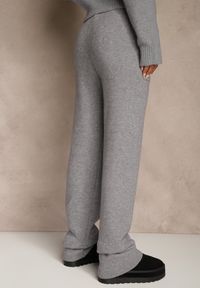 Renee - Szare Spodnie z Wełną ze Sznurkiem i Ozdobnymi Kieszeniami Moneressa. Okazja: na co dzień. Kolor: szary. Materiał: wełna. Styl: casual #4