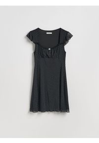 Reserved - Sukienka w groszki - czarny. Kolor: czarny. Materiał: dzianina. Wzór: grochy. Typ sukienki: proste #1