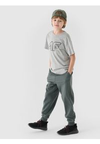 4f - 4F Spodnie dresowe joggery chłopięce - zielone 158 (12-13 lat). Okazja: na co dzień. Kolor: zielony. Materiał: dresówka. Wzór: gładki, ze splotem. Sezon: lato. Styl: młodzieżowy, sportowy, casual