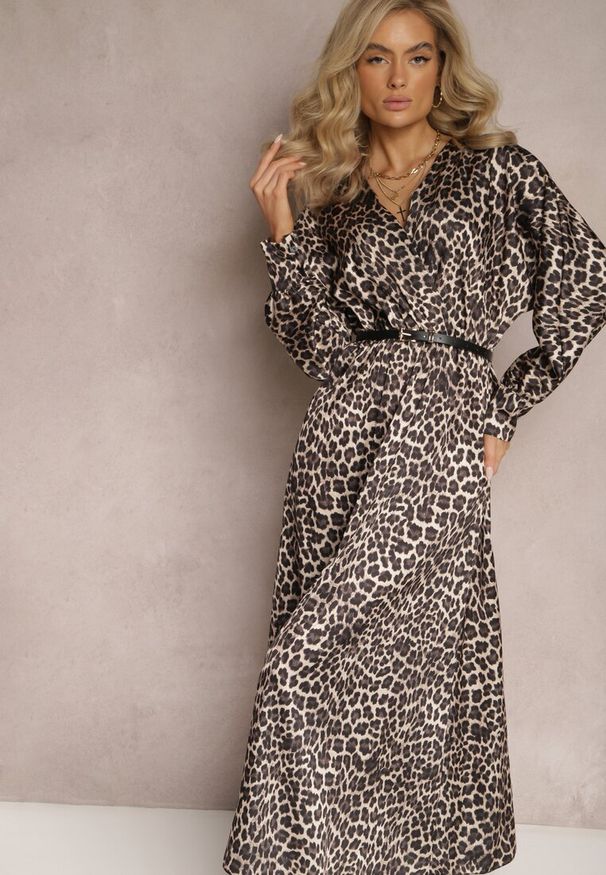 Renee - Czarno-Beżowa Sukienka Rozkloszowana z Gumką w Pasie Philida. Okazja: na co dzień. Typ kołnierza: dekolt w kształcie V. Kolor: czarny. Typ sukienki: rozkloszowane. Styl: elegancki, casual, wizytowy