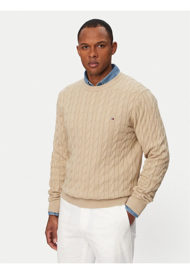 TOMMY HILFIGER - Tommy Hilfiger Sweter MW0MW33132 Beżowy Regular Fit. Kolor: beżowy. Materiał: bawełna