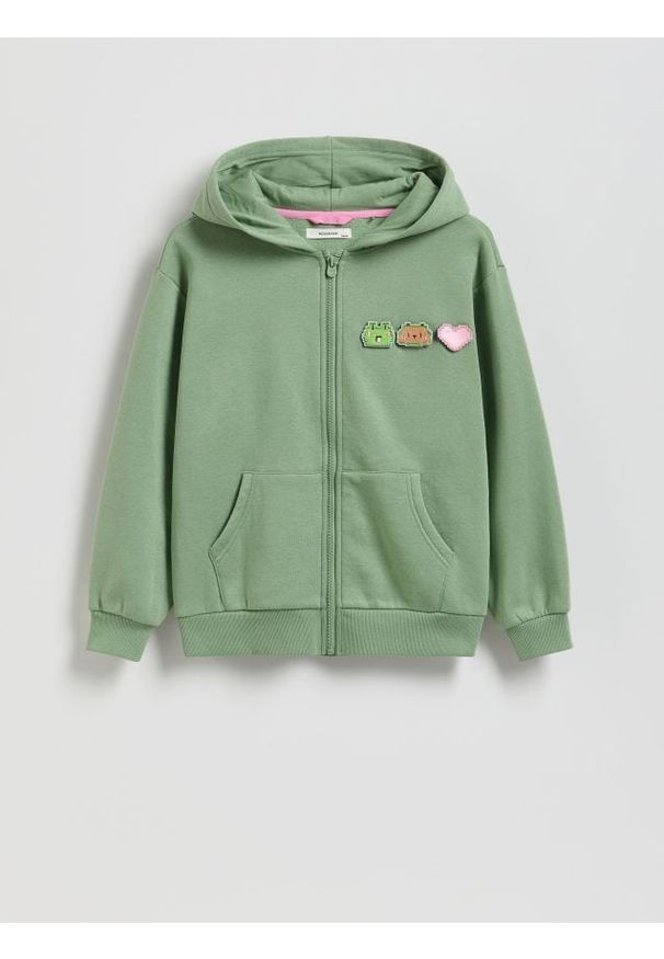 Reserved - Bluza z aplikacją Boffie & Poko - zielony. Kolor: zielony. Materiał: bawełna, dzianina. Wzór: aplikacja