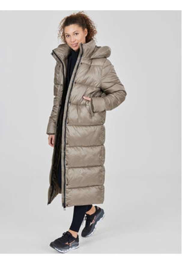 Athlecia Kurtka puchowa Elly W Maxi Puffer EA233361 Brązowy Regular Fit. Kolor: brązowy. Materiał: syntetyk, puch
