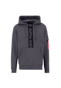 Bluza Alpha Industries Front Print Hoody 138331684 - szara. Typ kołnierza: kaptur. Kolor: szary. Materiał: poliester, bawełna. Wzór: nadruk. Styl: klasyczny