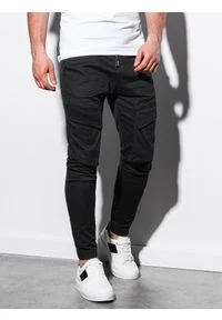 Ombre Clothing - Spodnie męskie joggery P999 - czarne - M. Kolor: czarny. Materiał: bawełna, elastan. Wzór: aplikacja #4