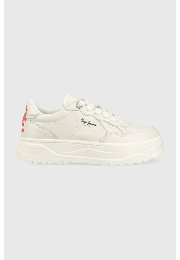 Pepe Jeans sneakersy skórzane KORE kolor biały PLS31473. Nosek buta: okrągły. Zapięcie: sznurówki. Kolor: biały. Materiał: skóra. Obcas: na platformie