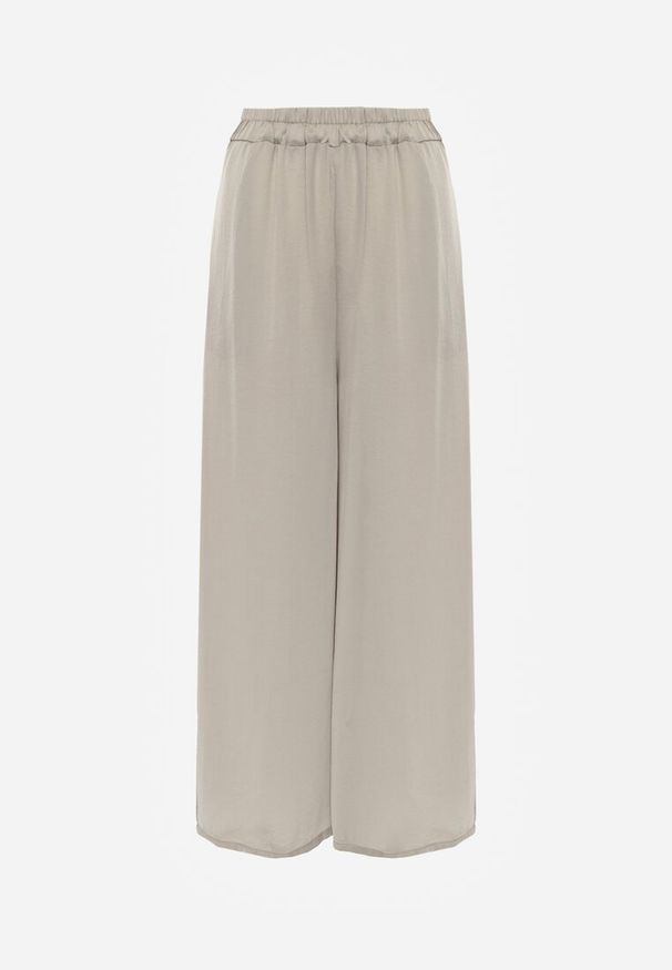 Renee - Jasnozielone Wiskozowe Spodnie Szerokie High Waist Rissalene. Okazja: do pracy, na spotkanie biznesowe. Stan: podwyższony. Kolor: beżowy. Materiał: wiskoza. Styl: elegancki, biznesowy