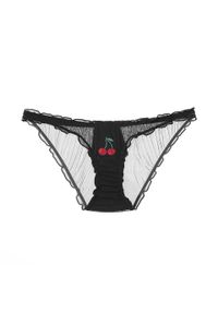 Intica - Figi z haftem owocowym z delikatnego materiału Anjana. Kolor: czarny. Materiał: materiał. Wzór: haft