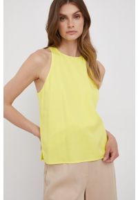Calvin Klein bluzka kolor żółty. Okazja: na co dzień. Kolor: żółty. Materiał: włókno, bawełna, tkanina, lyocell. Styl: casual
