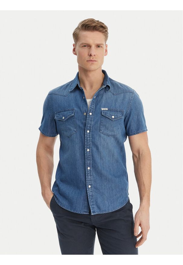 Guess Koszula jeansowa M6GH87 D1035 Niebieski Regular Fit. Kolor: niebieski. Materiał: bawełna