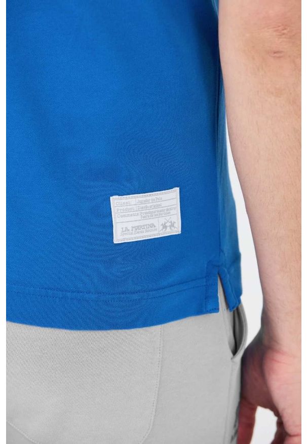 La Martina - LA MARTINA Niebieskie męskie polo z dużym logo, Rozmiar M. Typ kołnierza: polo. Kolor: niebieski