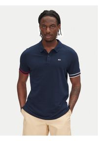 Tommy Jeans Polo Flag Cuff DM0DM21306 Granatowy Slim Fit. Typ kołnierza: polo. Kolor: niebieski. Materiał: bawełna