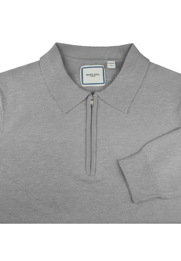 Męski, Lekki Sweter z Wiskozy z Kołnierzykiem Polo - Brave Soul - Popiel. Typ kołnierza: polo. Materiał: poliester, poliamid, wiskoza