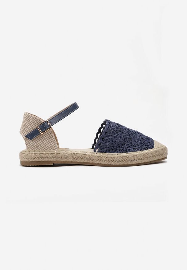 Renee - Niebieskie Espadryle Maiseis. Nosek buta: okrągły. Zapięcie: klamry. Kolor: niebieski. Materiał: len, koronka, materiał. Szerokość cholewki: normalna. Wzór: koronka. Sezon: lato. Obcas: na płaskiej podeszwie
