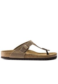 Japonki unisex Birkenstock Gizeh 943811 - brązowe. Zapięcie: klamry. Kolor: brązowy. Materiał: welur, skóra, materiał. Szerokość cholewki: normalna
