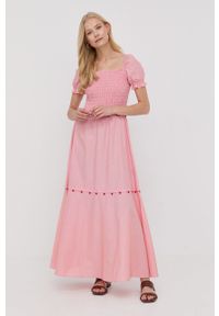 MAX&Co. sukienka bawełniana kolor pomarańczowy midi rozkloszowana. Typ kołnierza: dekolt w karo. Kolor: pomarańczowy. Materiał: bawełna. Długość rękawa: krótki rękaw. Typ sukienki: rozkloszowane. Długość: midi #1