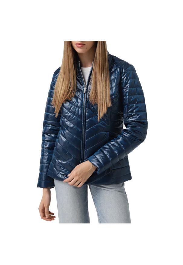 skechers - Kurtka sportowa damska GO Shield Shine Jacket. Kolor: niebieski. Materiał: poliester. Styl: sportowy