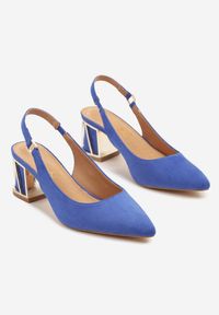 Born2be - Niebieskie Sandały Vices na Obcasie ze Skórzaną Wkładką i Metalicznym Wzorem Sesenora. Okazja: na co dzień. Zapięcie: sprzączka. Kolor: niebieski. Materiał: skóra. Obcas: na obcasie. Styl: casual. Wysokość obcasa: średni #3